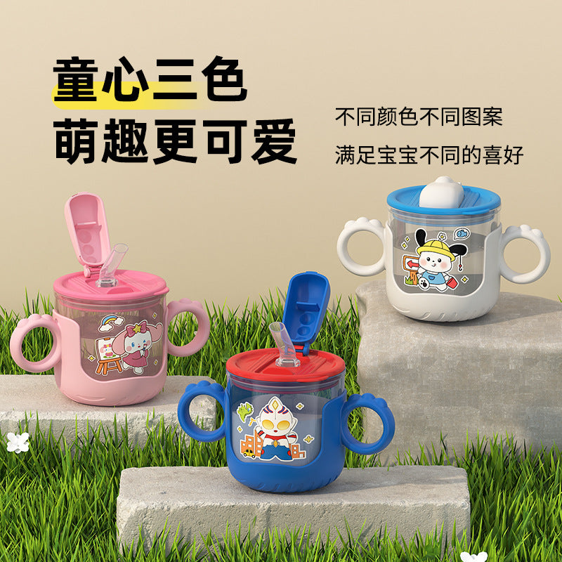 Kids cartoon milk cup scalefor home316l stainless steel baby straw cup learning drinking cup drinking cup anti-fall