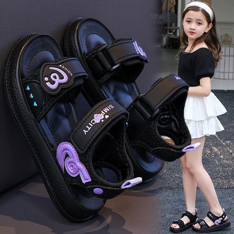 Girls' sandals:  new summer open-toe beach sandals, soft-soled princess slides for girls, stylish outerwear for mid-to-large children