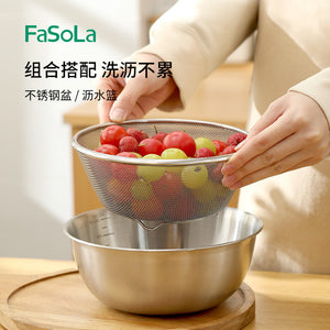 Drain basket hot-selling leaky basin with fine holes for kitchen [household douyin] leaky basin two-piece set stainless steel rice washing and vegetable washing