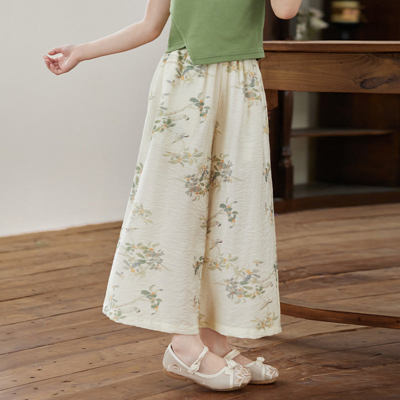 Girls' trendy chinese style wide-leg pants - fresh & chic chinese-inspired flare trousers for kids - comfortable, loose-fit, traditional chinese style pants