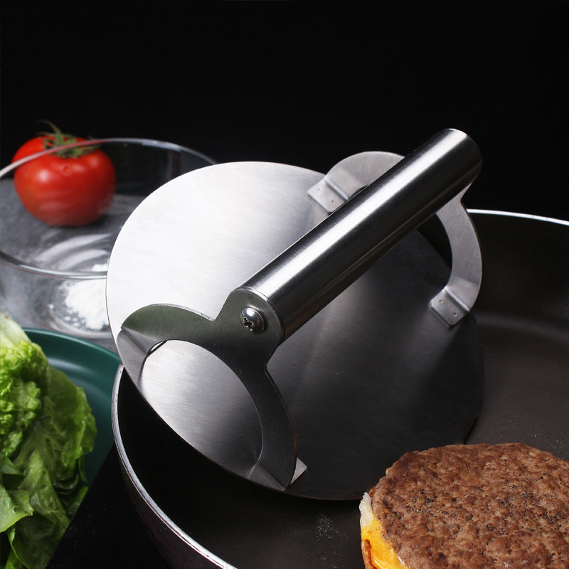 430 stainless steel round cake press hand-held biscuit burger press household hand-pressed commercial iron plate squid press