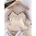 Women's summer new french chic fashion lace trim knitted satin camisole