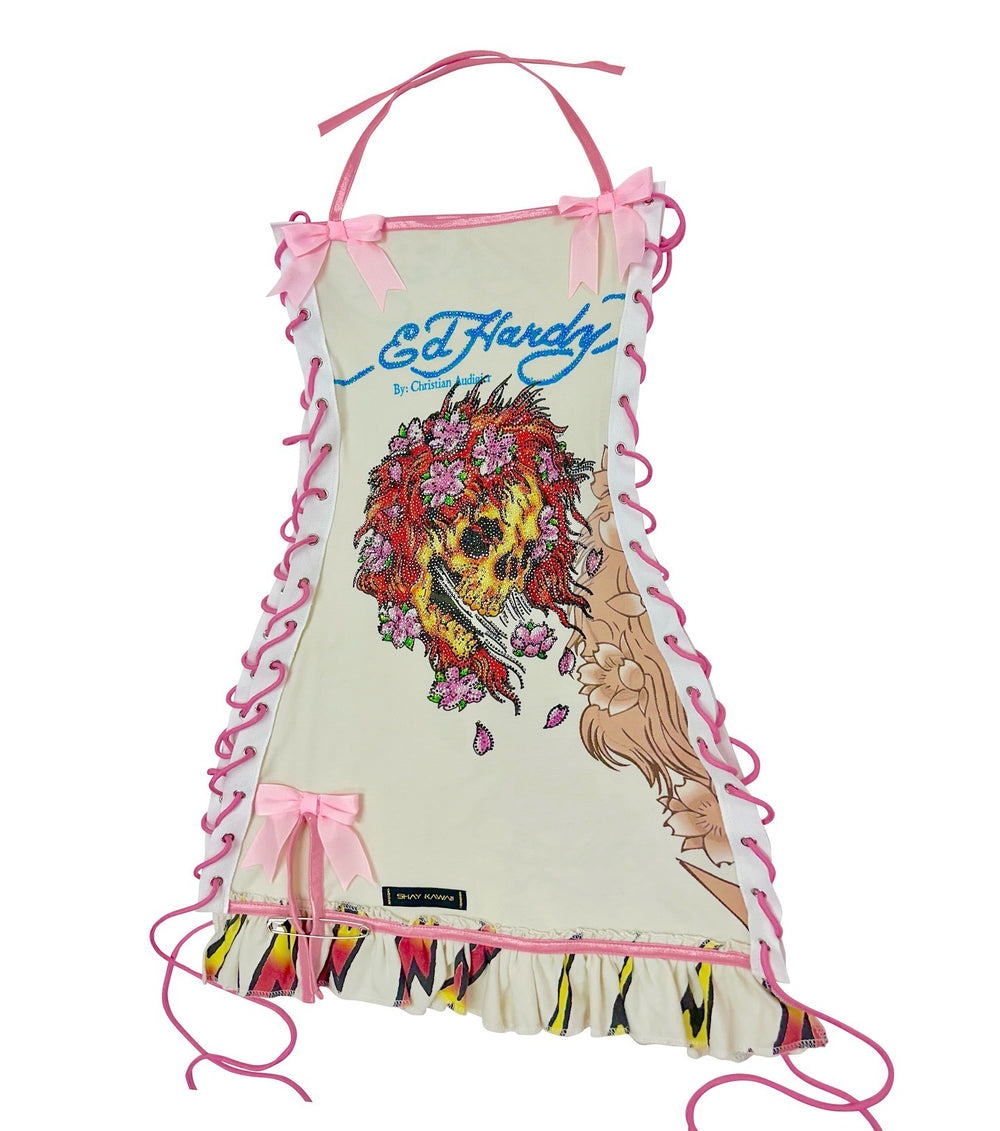 fashion cross-border retro halloween skull positioning printed oil painting drawstring tube top suspender dress