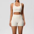 European and american cross-border double-sided brushed sports bra and pocket shorts set - pilates, running, fitness, and yoga apparel