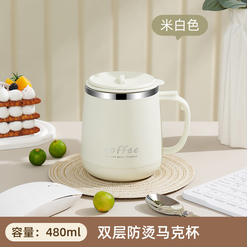 304 stainless steel mug with lid, creative logo design, high-value aesthetic, includes tea infuser, office coffee cup, wholesale gift option