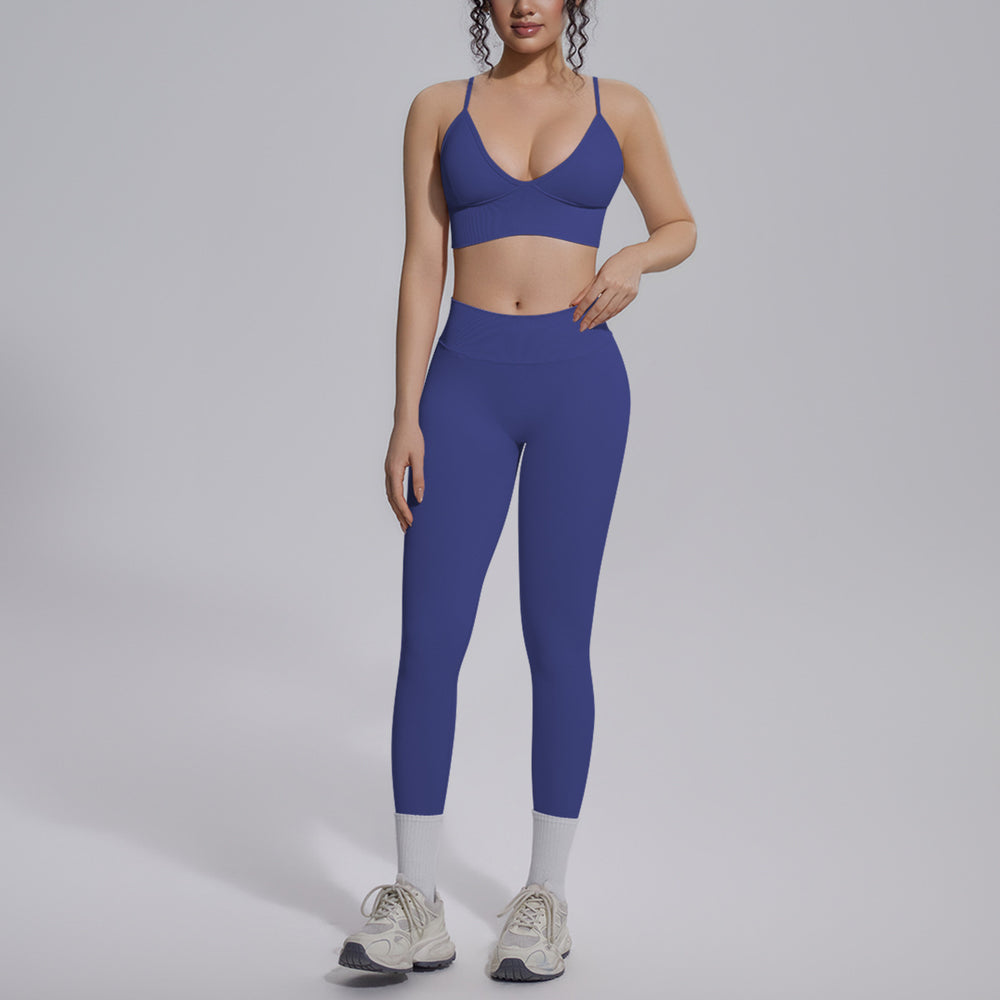 seamless pure color high waist beautiful back tight breathable high elastic yoga suit sports running fitness two-piece set