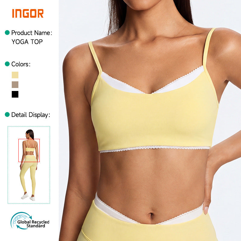New eco-friendly fabric, solid color, beautiful back, double-layered criss-cross, double-sided nylon sports bra for women, suitable for running, fitness, and yoga