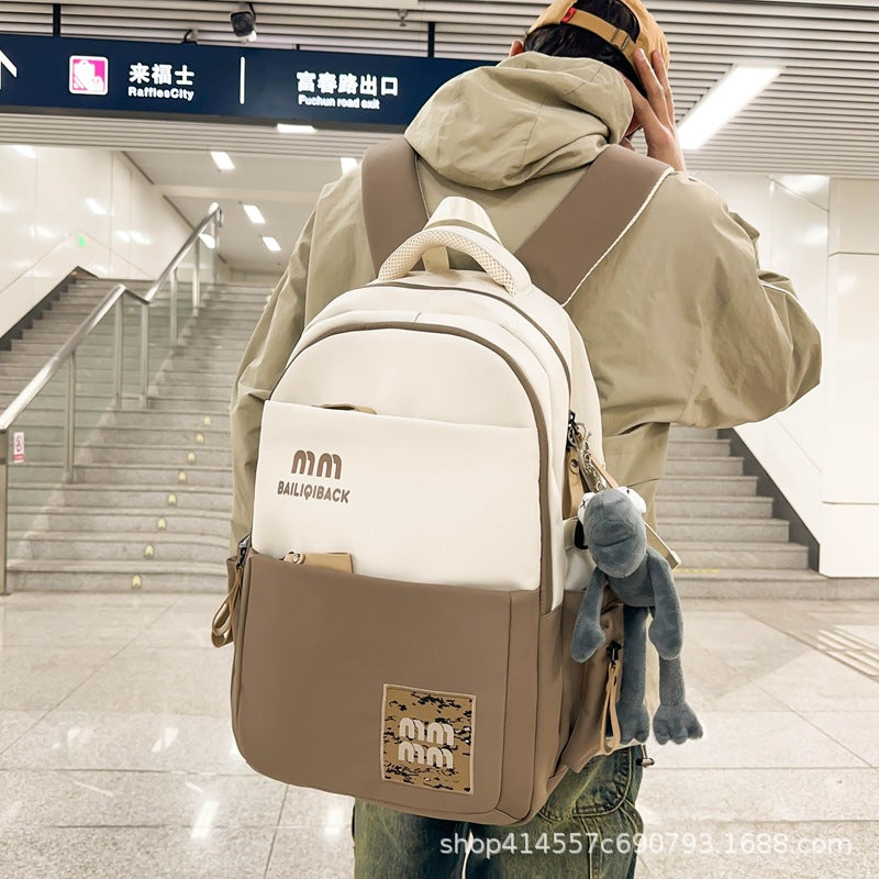 2025 new casual large capacity backpack for middle school, high school, and college students - women's double shoulder bag, men's color block large backpack
