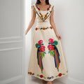 cross-border e-commerce european and american women's clothing: new summer collection - printed ruffle-trimmed top and midi skirt two-piece set