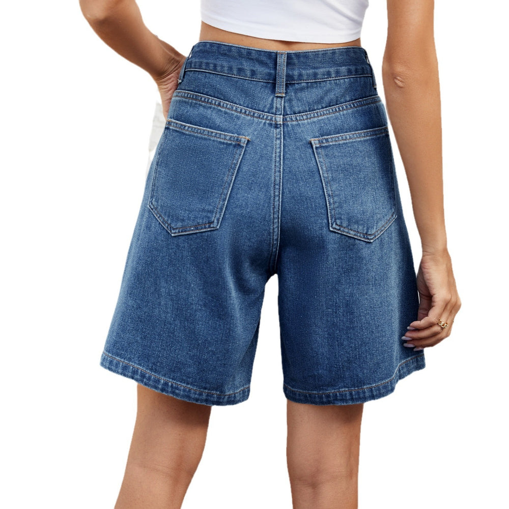 European and american cross-border e-commerce  spring/summer new arrivals:  independent store washed denim cropped shorts with adjustable waistband