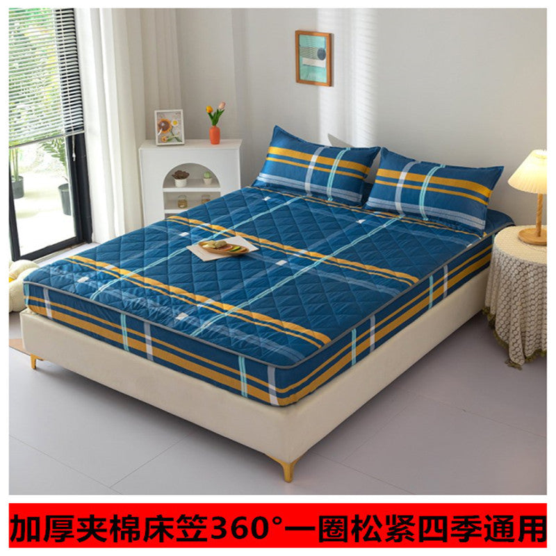 New arrival high weight brushed quilted bed sheet pure color washed cotton mattress protector cotton thickened bed cover bed cover