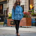European and american style women's denim jacket -  cross-border fashion - new autumn/winter collection - stylish oversized pockets - long sleeve stand collar outerwear
