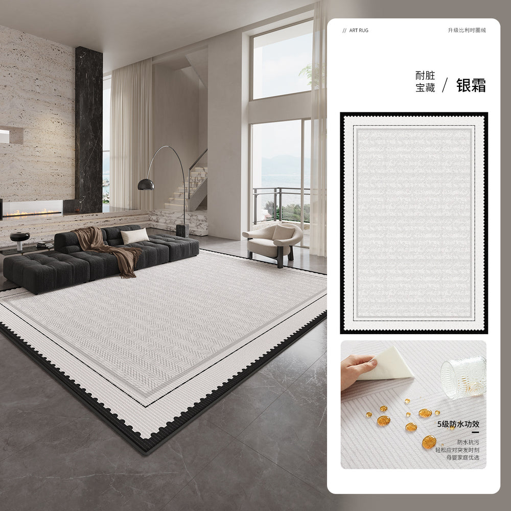 Carpet living room 2026 new french style black and white grids waterproof washable bedroom bedside sofa floor mat