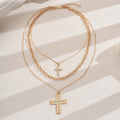 European and american cross-border fashion trend double-layer cross pendant necklace - unique design, sweet & cool, diamond-studded creative clavicle chain