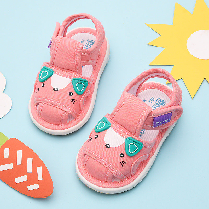 Baby cloth sandals for boys, summer, ages 0-1-2-3 years, infant anti-slip soft sole squeaky shoes, girls' first walker shoes, baby shoes