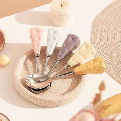 Instagram-worthy, high-end cheese fork and spoon set. features a heat-resistant ceramic handle and stainless steel construction. creative cutlery for kids