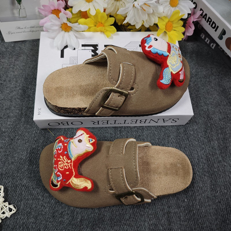 Cute smiling horse family wear cartoon birkenstock shoes women's fashion children's birkenstock outwearnon-slip toe half slippers