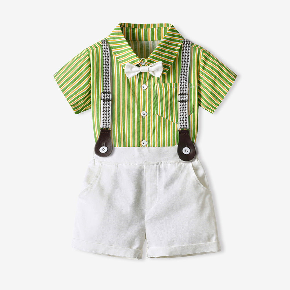 Kidsstripes short-sleeved shirt boys summer first birthday baby dress handsome flower girl overalls boy performance costume