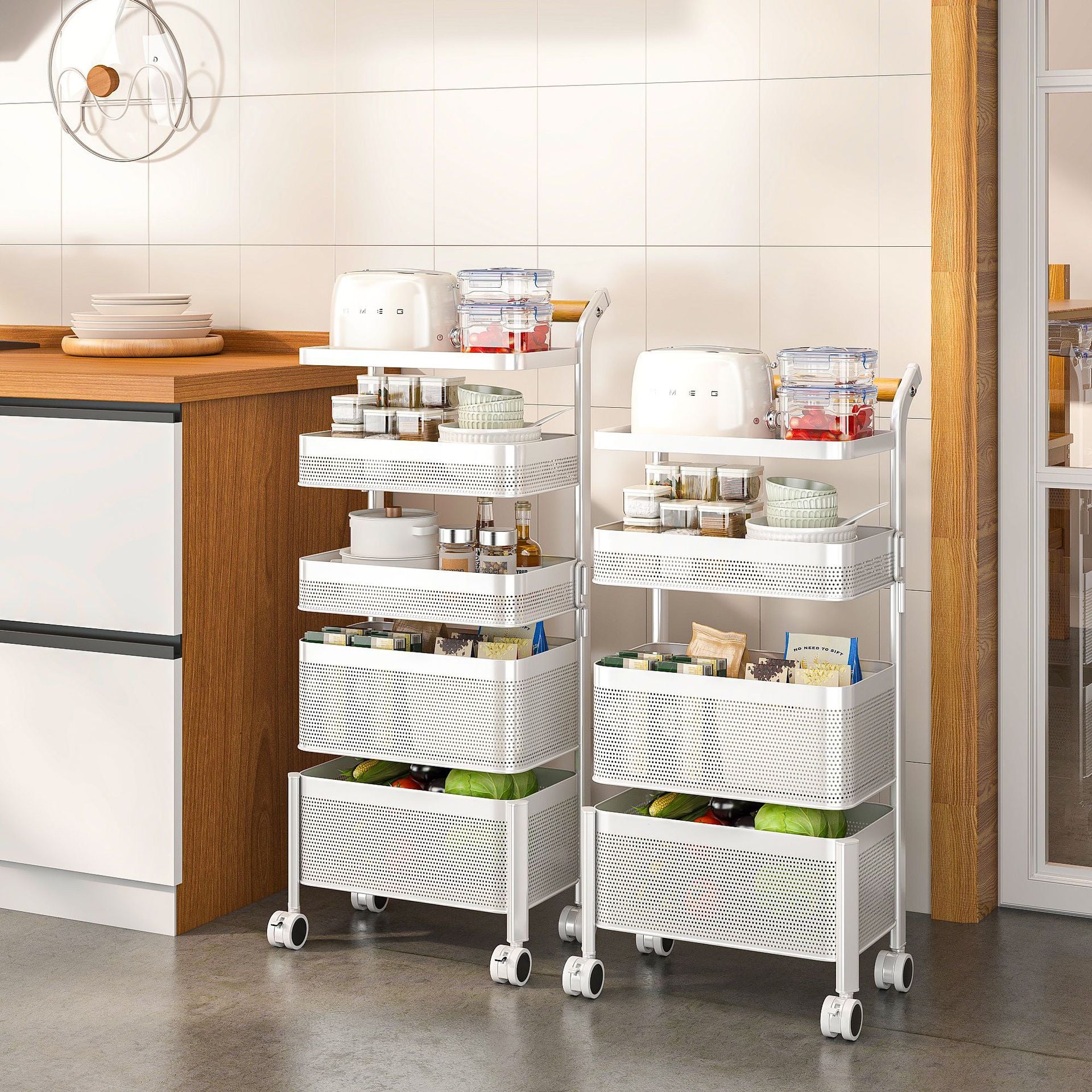 Strictly selected items, rotating floor rack, kitchen, living room, snack trolley, vegetable basket, mobile storage rack