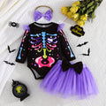 halloween girls' skeleton romper & skirt set - girls' long-sleeve mesh party outfit