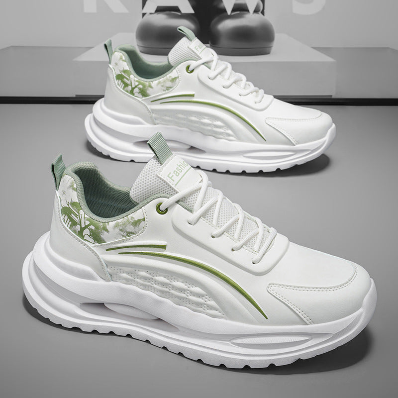 Sports breathable men's shoes spring leather shock-absorbing running shoes youth soft bottom lightweight student white daddy trendy shoes