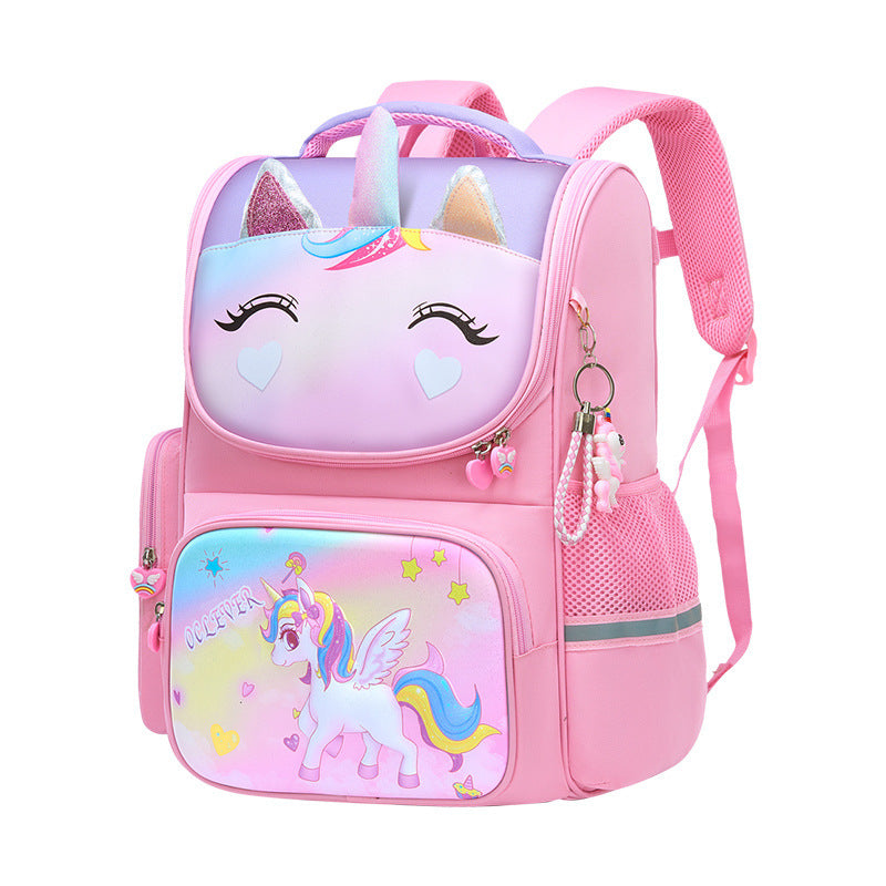 New 2024 cartoon unicorn children's schoolbag large-capacity load reduction spine protection primary school students in grades 1-6 backpack