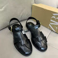 Za2025 korean style woven flat roman sandals women's summer new collection closed-toe back strap ladies sandals