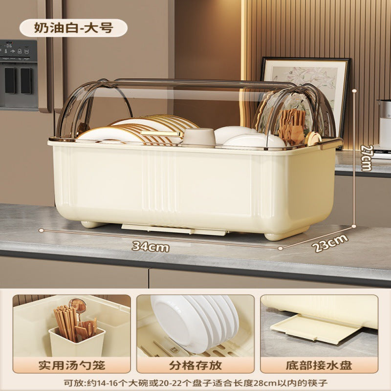 Accessible luxury dish rack kitchen dishware storage rack for home multifunctional with cover dustproof drain rack cupboard storage box