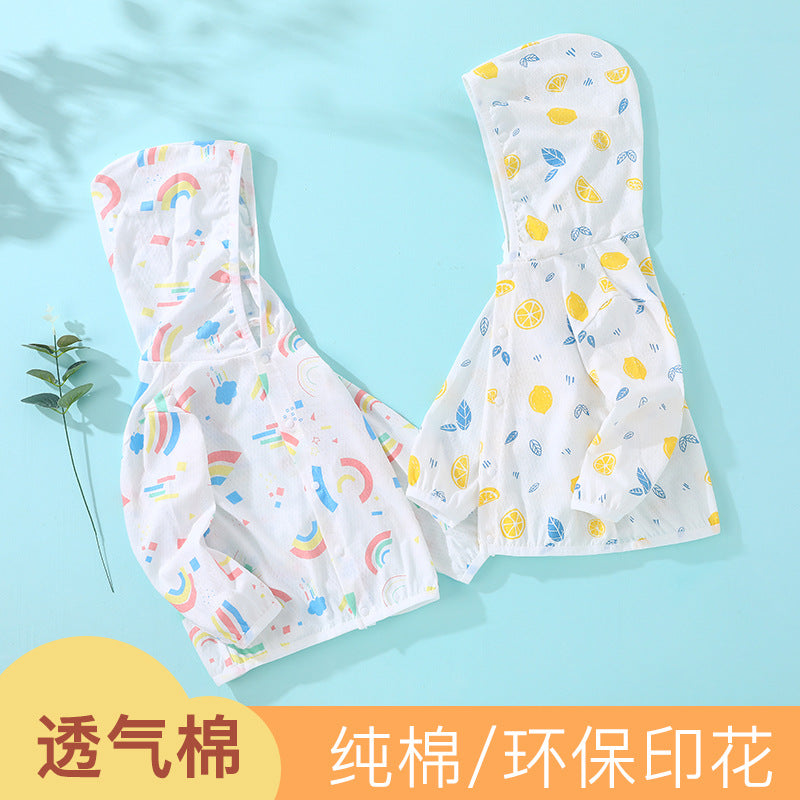 Baby sun protection clothing summer thin breathable pure cotton infant air conditioning shirt boys and girls children's sunscreen outerwear