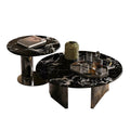 Ready-to-ship marble coffee table - luxury round coffee table with black rose design - natural stone, high-end living room table
