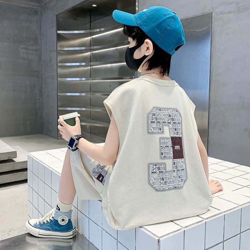 Boys' summer outfit  new kids' summer clothes trendy handsome fashionable boy's short-sleeve sports summer clothing set
