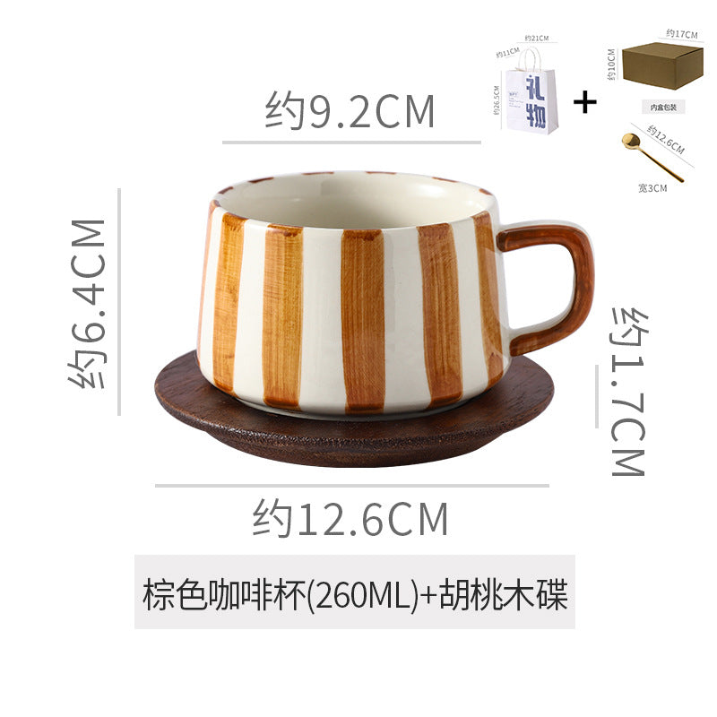 Instagram-worthy creative ceramic coffee mug set - premium striped design, perfect for office afternoon tea, exquisite latte art, and a thoughtful gift. includes mug and saucer