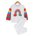 Export kidssweatshirttwo-piece setwhite round neck long sleeves rainbow embroiderprinting joggers pants boys and girls suit