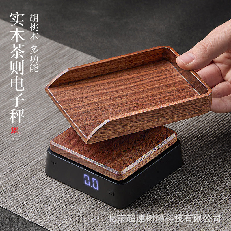 Tea digital scale walnut wood tea scale solid wood kitchen scale gram scale food scale tea set accessories rechargeable mini tea scale