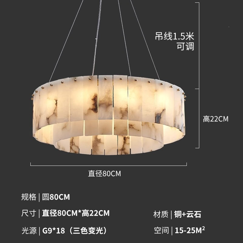 Modern minimalist spanish natural cloud marble translucent living room cross-border all-copper spanish cloud marble chandelier