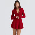 Amazon  fall/winter new women's solid color v-neck single-breasted long sleeve cinched waist sexy knit dress