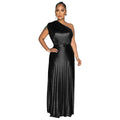 C7506 cross-border   fashion women's elegant gold foil one-shoulder sleeveless solid color dress