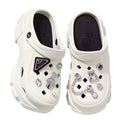 Women's summer outdoor slippers: stylish platform clogs with height boost, cute cartoon bear design, and beach-friendly closed-toe sandals with rhinestone accents