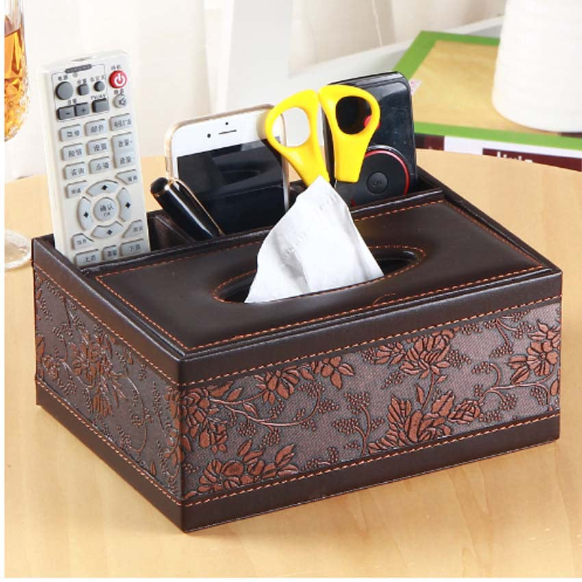 desktop leather tissue box, family car grid paper box, restaurant black alligator pattern gold engraved paper box