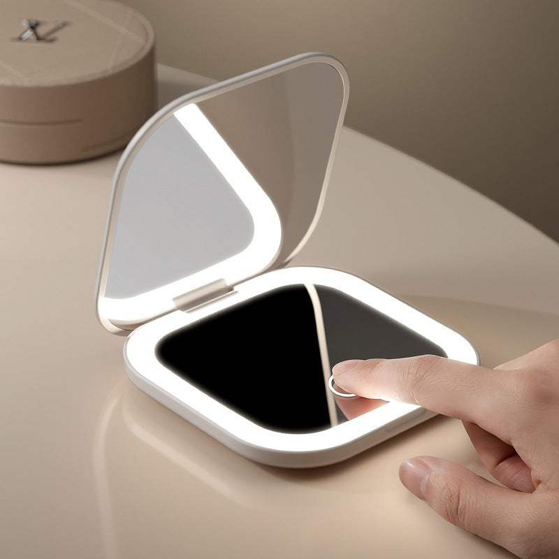 Led hd portable smart lighted makeup mirror - ladies' handheld vanity mirror - travel folding compact mirror