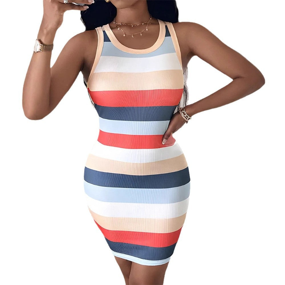 Amazon fashion cross-border women's clothing:  new summer solid color ribbed tank dress