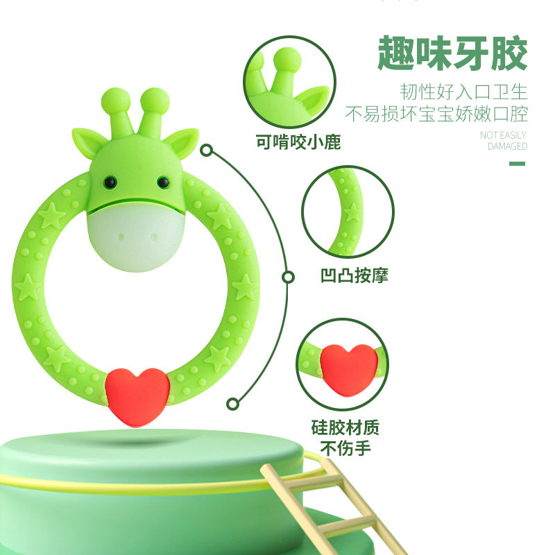 Deer ring bite glue baby full silicone toothpaste cartoon shape cute ring deer toothpaste baby molar stick