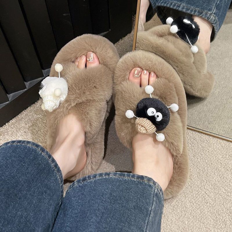 Women's fuzzy slippers - 2024 new fashion, versatile, cute, trendy, thick-soled, non-slip, home cotton slippers, thong sandals