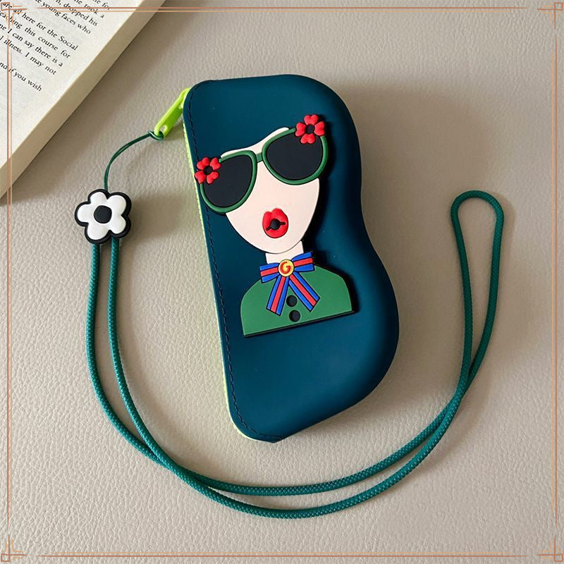Cartoon cute portable silicone glasses bag contrasting sunglasses sunglasses protective cover hanging bag glasses case storage bag