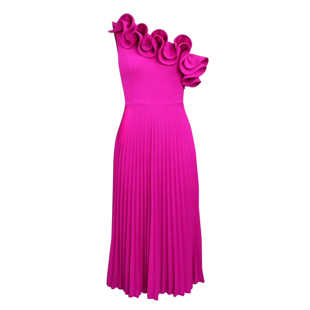 Am030113 one shoulder slanted neck high waistdress party banquet multi-color pleated skirt party dress