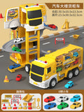 Boys' transforming storage double-decker container truck 2-in-1 track car building with lights, music, educational electric toy