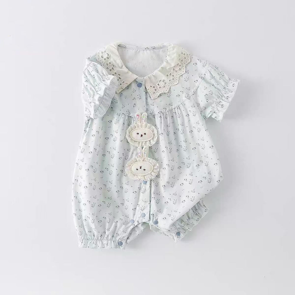 Summer floral lightweight baby romper - newborn summer outfit, short-sleeve bodysuit, crawling suit