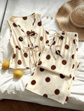 cross-border fashion summer casual vacation women's cute beige two-piece sleeveless polka dot tie-up top and pants set