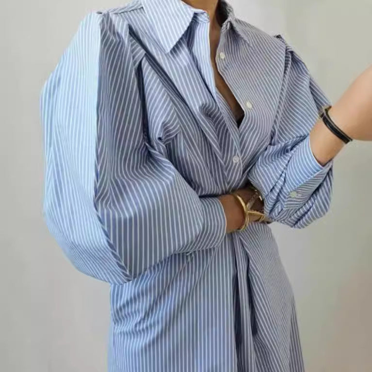 Amazon cross-border summer new french elegant design button-down lantern sleeve irregular hem dress