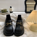 Black retro loafers women's 2026autumnew arrivaleasiest for matchfrench round toe thick heel thick sole british flats